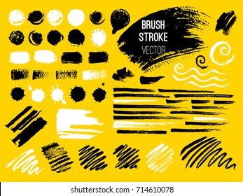 Set stroke. Brush, pen, marker, chalk. Vector distressed grunge modern textured brush stroke. Dry brush. Hand drawn vector.