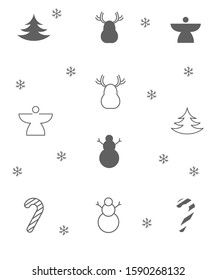 Set of Stroke Christmas Icons 