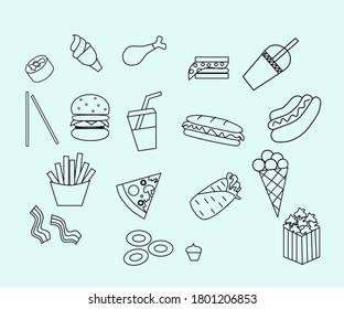 Set Of Stroke Fast Food Icons 