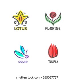 Set of stroke flower logos