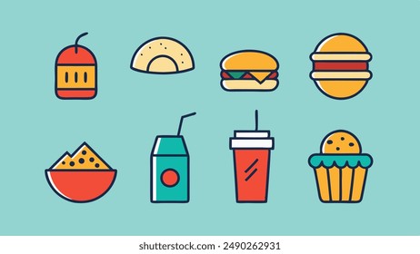 Set of Stroke Food Icons. Isolated on White Background.