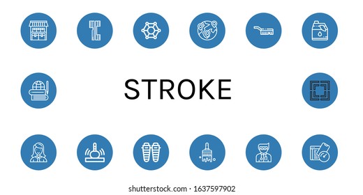 Set of stroke icons. Such as Storage, Brushes, Molecular, Global, Brush, Cleaner, Manager, Massage, Shin, Paint brush, Doctor, Test, Focus , stroke icons