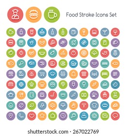 Set of Stroke Round Food Icons. Isolated on White Background.