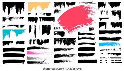 Set stroke spot blod. Brush, pen, marker, chalk. Blck white. Vector distressed grunge modern textured brush stroke, doodle, doodles, scribbled, chalkboard. Dry brush. Hand drawn vector.