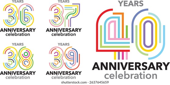 set of stroke various color number 36 37 38 39 40 and the words YEARS ANNIVERSARY celebration.