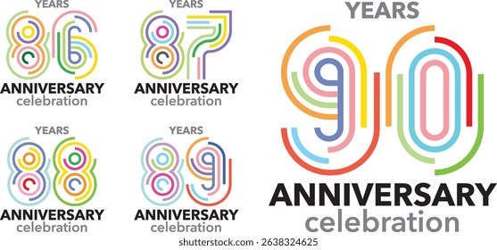 set of stroke various color number 86 87 88 89 90 and the words YEARS ANNIVERSARY celebration.