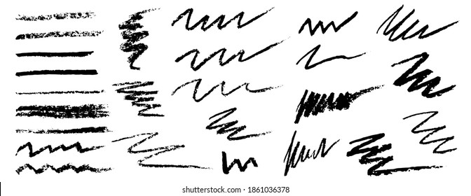Set von Strichen von Kreide, Bleistift. Handgezeichnete Linien, zacken. Vektorgrafik
