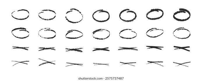 A set of strokes and doodles with marker pen, pencil, chalk . Hand drawn doodles, swirls and curves. Vector illustration of different strokes and lines.