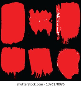 A set of strokes of red paint. Vector abstract brushes
