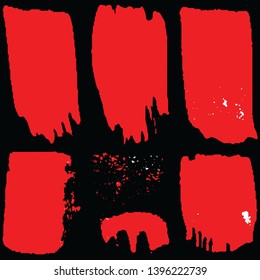 A set of strokes of red paint. Vector abstract brushes