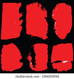 A set of strokes of red paint. Vector abstract brushes