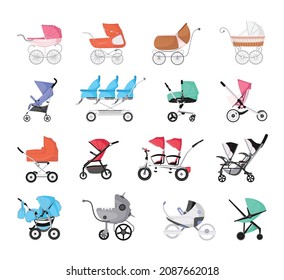 A set of strollers for babies.