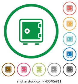 Set of Strong box color round outlined flat icons on white background