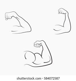 Set strong power muscle arms the stages of pumping biceps vector icon