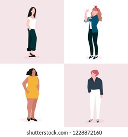 Set of strong women full body vector