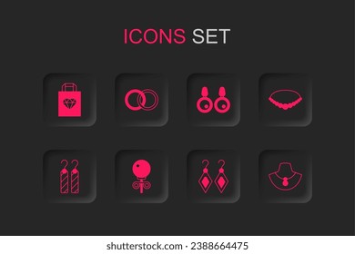 Set Stud earrings, Wedding, Shopping bag jewelry, Earrings, Pearl necklace, Necklace on mannequin,  and  icon. Vector