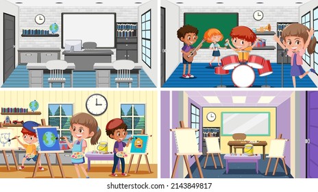 Conjunto de estudiantes en la ilustración del aula