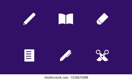 set of student equipment icon's, with solid style and white color, isolated on color background.
