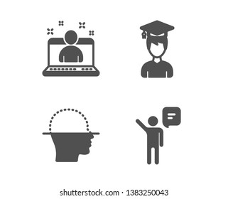 Set of Student, Face scanning and Best manager icons. Agent sign. Graduation cap, Faces detection, Best developer. Business person.  Classic design student icon. Flat design. Vector