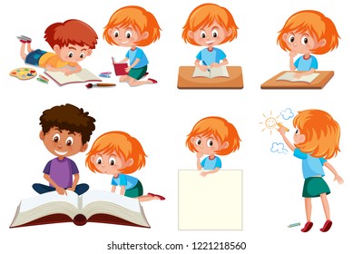 Set of student learning illustration