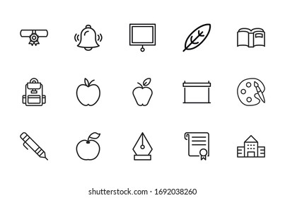 Set von Vektorillustration-Symbolen für Studierende. Premium-Paket mit linearen Symbolen. Vektorillustration einzeln auf weißem Hintergrund. Web-Symbole für Webseiten und mobile App. Trendloses Design. 
