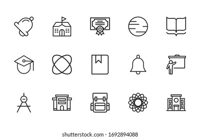 Conjunto de iconos de línea vectorial relacionados con el estudiante. Paquete de símbolos lineales Premium. Ilustración vectorial aislada en un fondo blanco. Símbolos web para sitios web y aplicaciones móviles. Diseño moderno. 