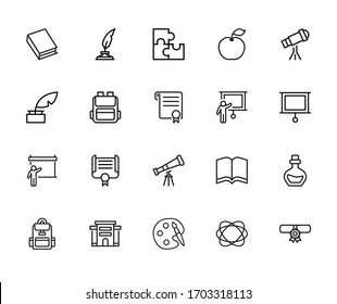 Set of student related vector line icons. Premium linear symbols pack. Vector illustration isolated on a white background. Web symbols for web sites and mobile app. Trendy design. 