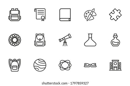 Set of student related vector line icons. Premium linear symbols pack. Vector illustration isolated on a white background. Web symbols for web sites and mobile app. Trendy design.
