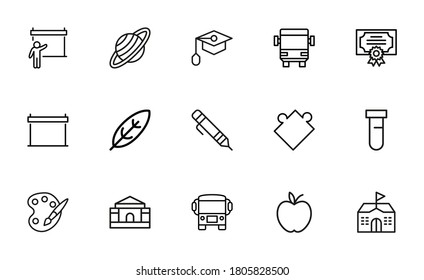 Set of student related vector line icons. Premium linear symbols pack. Vector illustration isolated on a white background. Web symbols for web sites and mobile app. Trendy design.