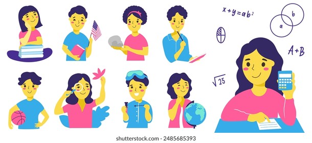 Set of students for back to school design, education in a vector