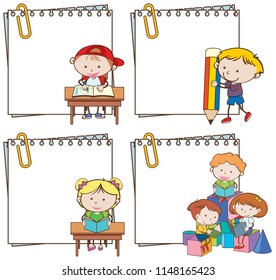 A set of students and blank note illustration