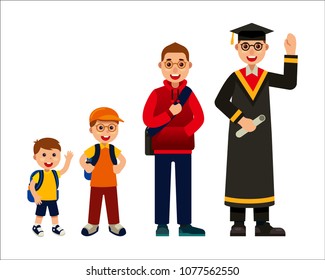 conjunto de estudiantes de distintas edades en la ilustración de los vectores escolares