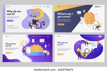 Set of students making research for thesis. Flat vector illustrations of business people planning project. Education, brainstorming, research concept for banner, website design or landing web page