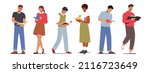 Set of Students Male and Female Characters Reading Books. Young Multiracial Diverse Men and Women Reading Textbooks, Prepare to Exam, Enjoying Reading Hobby. Cartoon People Vector Illustration