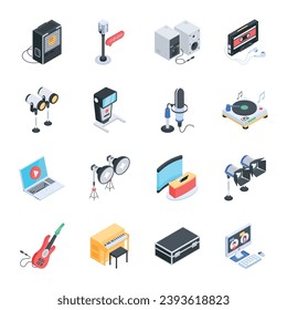 Set of Studio Equipment Isometric Icons 

