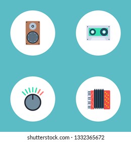 Set of studio icons flat style symbols with accordion, cassette, volume control and other icons for your web mobile app logo design.