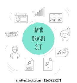 Set of studio icons line style symbols with gramophone, mixer, wav file and other icons for your web mobile app logo design.