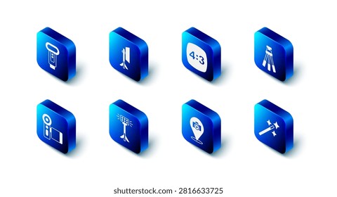 Set Studio light bulb in softbox, Photo frame 4, Tripod, retouching, camera, Cinema and flash icon. Vector