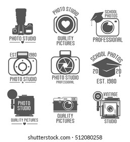 set of studio logos. School-Studio icon. Vintage camera. White background. Vector illustration. Professional photography