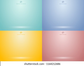 Set of studio room green mint, red, yellow, blue background with lighting well use as Business backdrop, Template mock up for display of product, Vector illustration