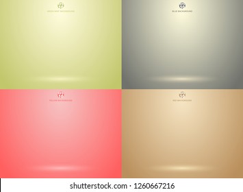 Set of studio room green, red, gray, brown background with lighting well use as Business backdrop, Template mock up for display of product, Vector illustration