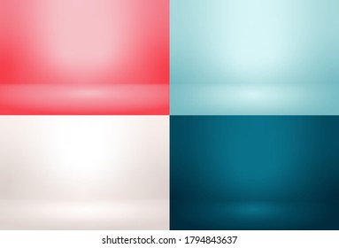 Set of studio room Pink, Red, White, Green background used for Business backdrop, Template mock up, Display your products - Vector illustration