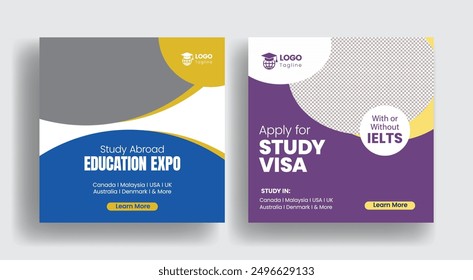 set of Study abroad social media post or higher education social media web bannerssquare flyersor poster templates