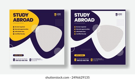 set of Study abroad social media post or higher education social media web bannerssquare flyersor poster templates