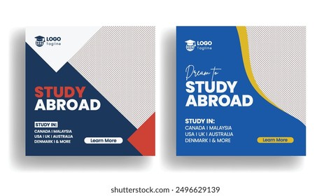 set of Study abroad social media post or higher education social media web bannerssquare flyersor poster templates