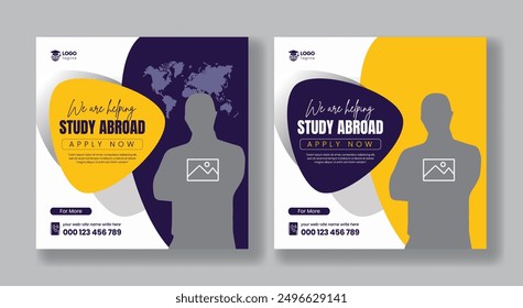 set of Study abroad social media post or higher education social media web bannerssquare flyersor poster templates