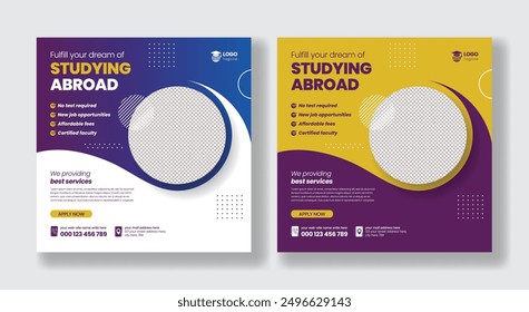 set of Study abroad social media post or higher education social media web bannerssquare flyersor poster templates