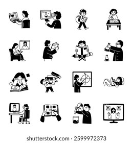 Set of Study Characters Hand Drawn Illustrations 