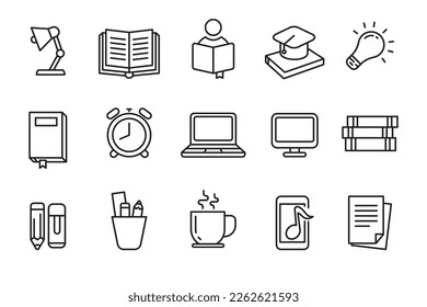 Conjunto de iconos de estudio en estilo lineal aislado en fondo blanco