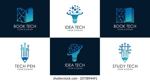 set of study Tech, idea tech, book tech. logo images illustration design Premium Vector